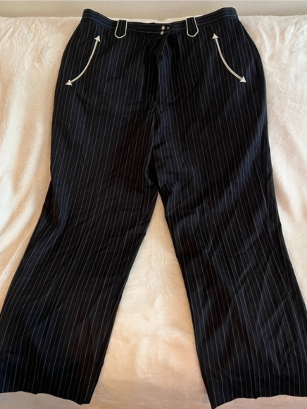 Scully Navy Blue Rockabully Pinstripe Wide Leg Pants